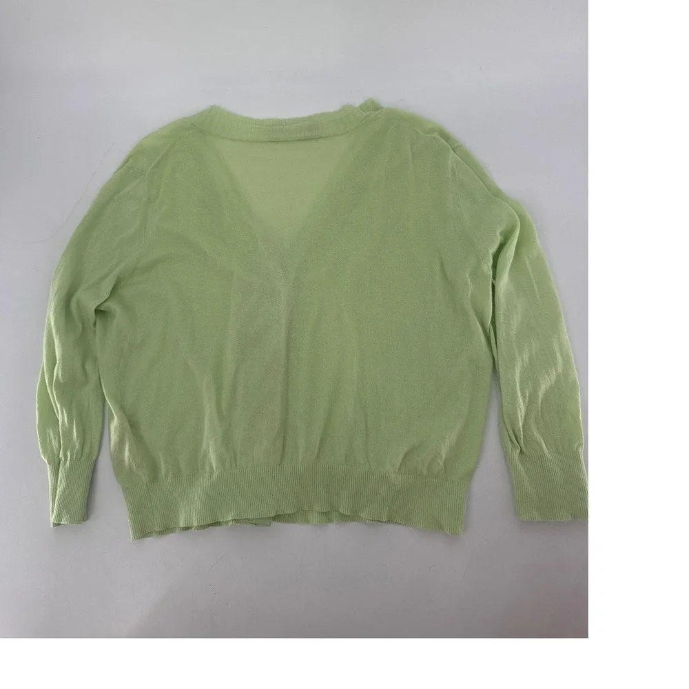 Tory Burch Cardigan Women M Lime Green Cotton Logo Button Cropped Sweater